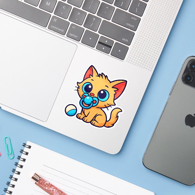 Cute Baby Cat Die-Cut Sticker (Laptop w/ iPhone)