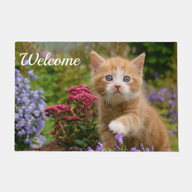 Cute Baby Cat Kitten Playing Photo Head // Welcome Doormat (Front)