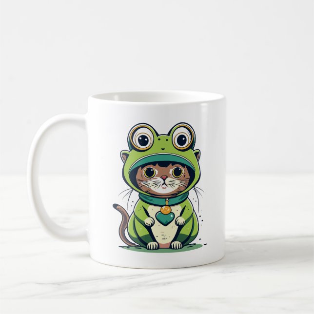 Cute Baby Cat with Frog Hat Coffee Mug (Left)