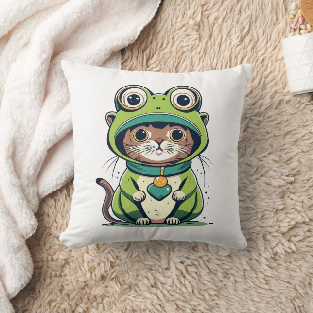 Cute Baby Cat with Frog Hat Cushion (Blanket)