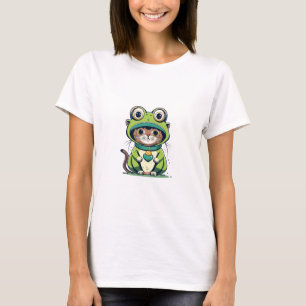 Cute Baby Cat with Frog Hat T-Shirt