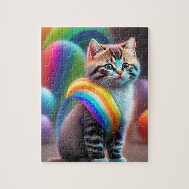 Cute Baby Cat With Rainbow Cat Jigsaw Puzzle (Vertical)