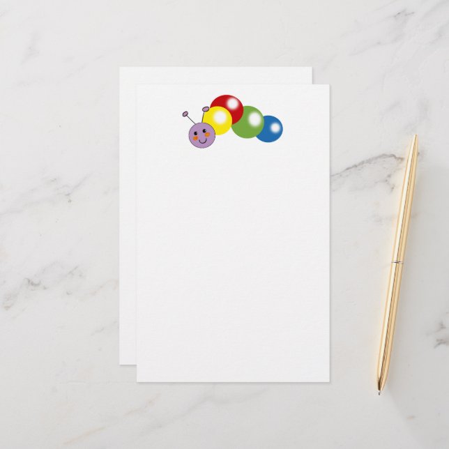 cute baby caterpillar stationery (Front/Back In Situ)