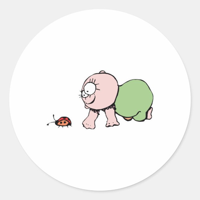 Cute Baby Chasing Ladybug Classic Round Sticker (Front)