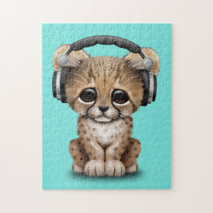 Cute Baby Cheetah Dj Wearing Headphones Jigsaw Puzzle