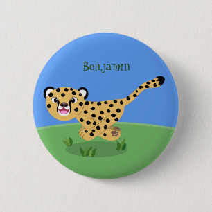 Cute baby cheetah running cartoon illustration 6 cm round badge