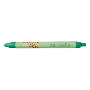 Cute baby cheetah running cartoon illustration black ink pen