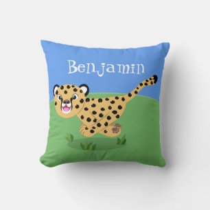Cute baby cheetah running cartoon illustration cushion
