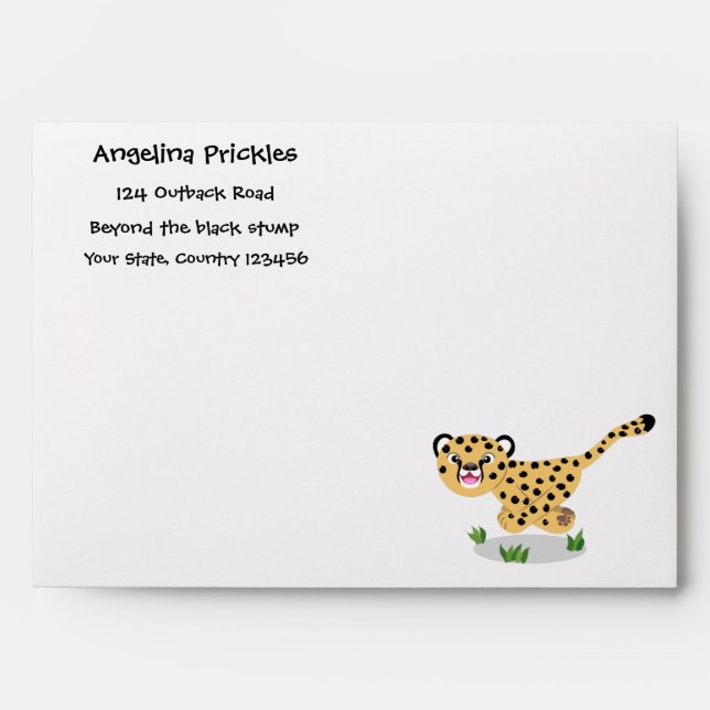 Cute baby cheetah running cartoon illustration envelope (Front)