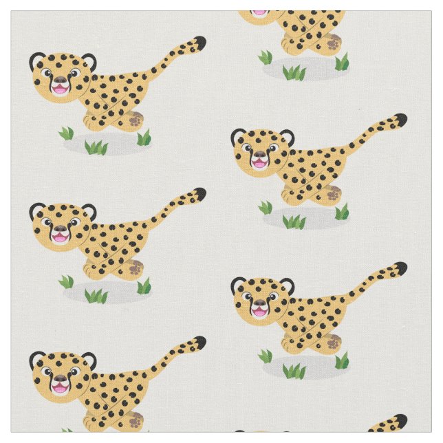 Cute baby cheetah running cartoon illustration fabric (Close Up)