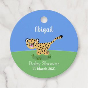 Cute baby cheetah running cartoon illustration favour tags