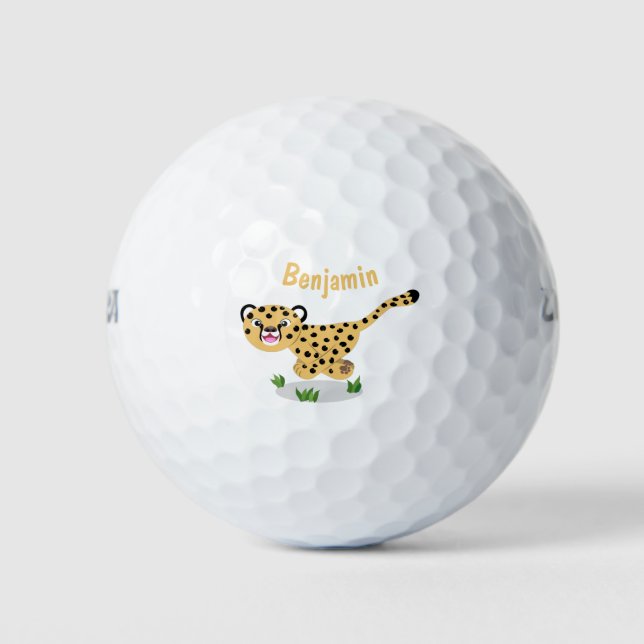 Cute baby cheetah running cartoon illustration golf balls (Front)
