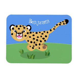 Cute baby cheetah running cartoon illustration magnet