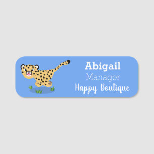 Cute baby cheetah running cartoon illustration name tag