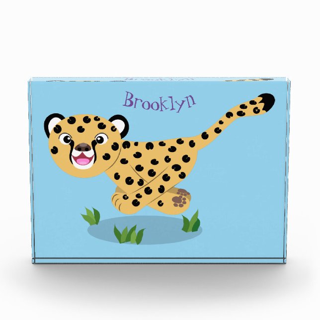 Cute baby cheetah running cartoon illustration photo block (Front)