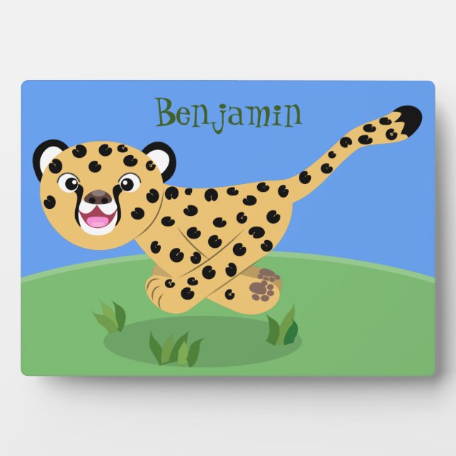 Cute baby cheetah running cartoon illustration plaque (Front)