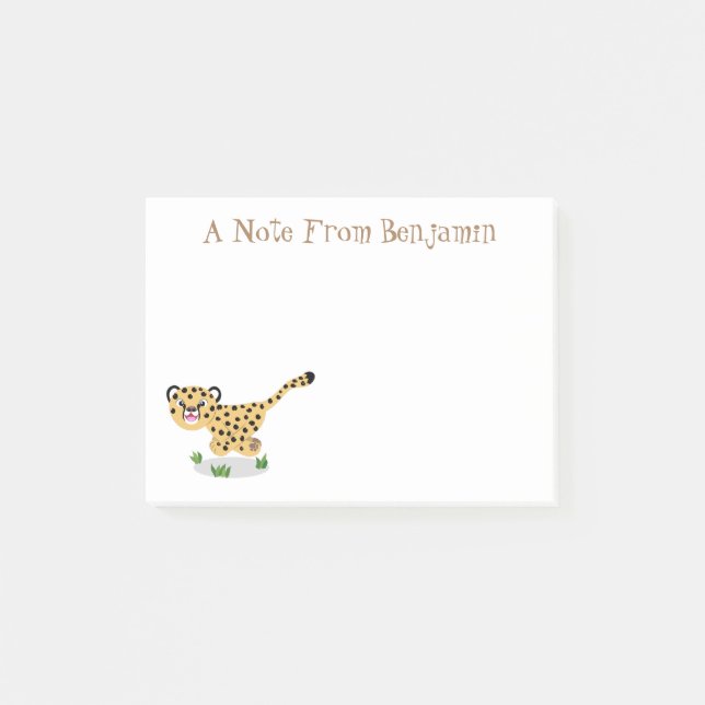 Cute baby cheetah running cartoon illustration post-it notes (Front)
