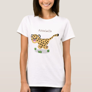 Cute baby cheetah running cartoon illustration T-Shirt