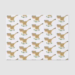 Cute baby cheetah running cartoon illustration tissue paper