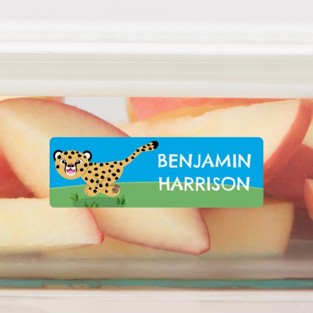 Cute baby cheetah running cartoon personalised (Affixed)