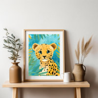 Cute Baby Cheetah with Blue Eyes Poster