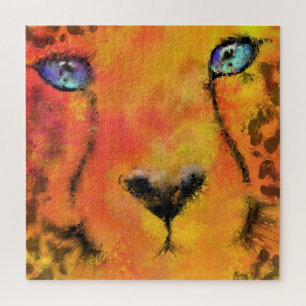 Cute Baby Cheetah with Blue Eyes - Watercolor Art Jigsaw Puzzle