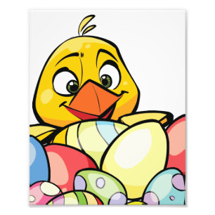 Cute Baby Chick and Easter Eggs Photo Print