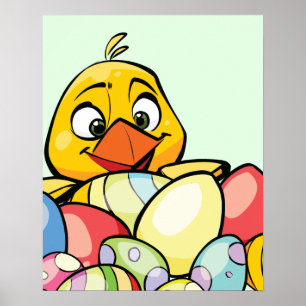 Cute Baby Chick and Easter Eggs Poster