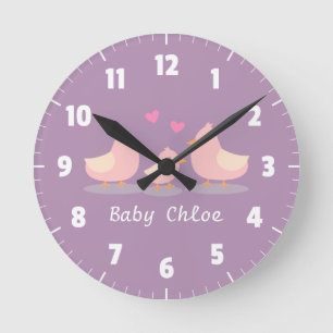 Cute Baby Chick Bird Family Baby Girl Room Decor Round Clock