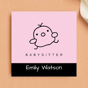 Cute Baby Chick Black and Pink IG Babysitter  Square Business Card