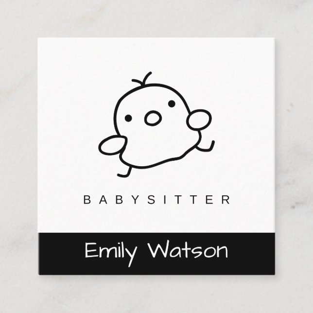 Cute Baby Chick Black and White IG Babysitter  Square Business Card (Front)