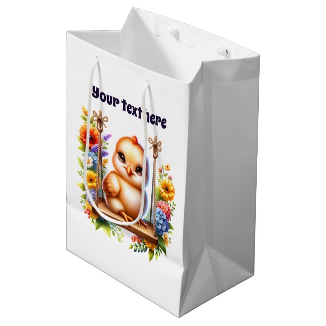 Cute baby chick customisable medium gift bag (Front Angled)