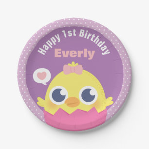 Cute Baby Chick Girl First Birthday Party Supplies Paper Plate