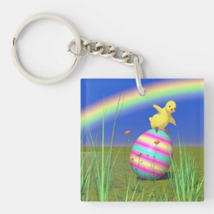 Cute Baby Chick on Easter Egg Key Ring