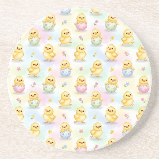Cute Baby Chick Watercolor Easter Coaster (Front)