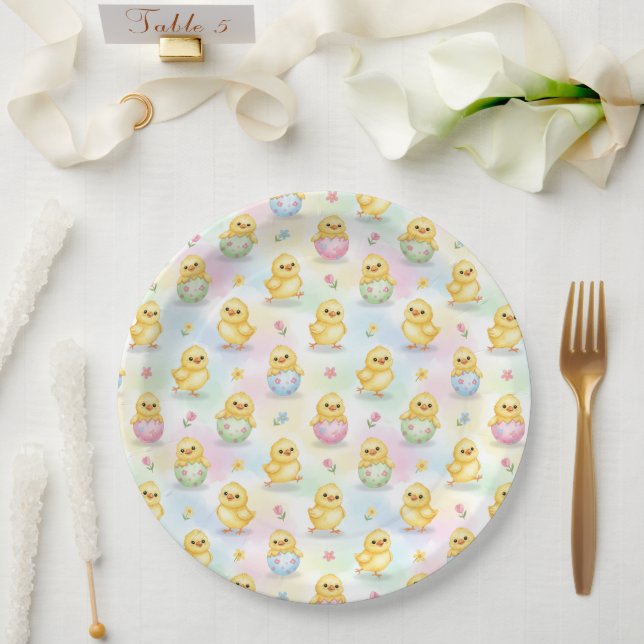 Cute Baby Chick Watercolor Easter Paper Plate (Wedding)