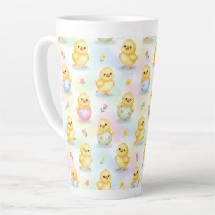 Cute Baby Chick Watercolor Easter Pink Pattern Latte Mug
