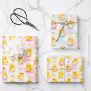 Cute Baby Chick Watercolor Easter Wrapping Paper Sheet