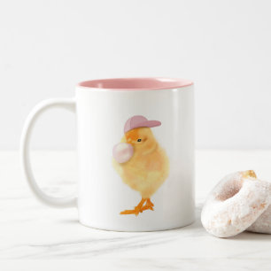 Cute Baby Chick With Bubblegum Two-Tone Coffee Mug