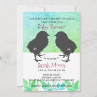 Cute Baby Chicks Blue Green Twins Baby Shower