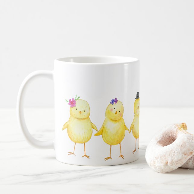 Cute Baby Chicks Chicken Lover Gift Fun Adorable Coffee Mug (With Donut)