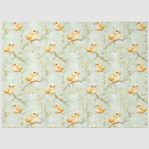 Cute Baby Chicks Mint Green Spring Floral Pattern Tissue Paper