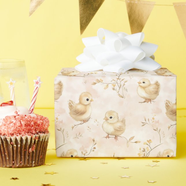 Cute Baby Chicks Pastel Watercolor Pattern Wrapping Paper (Birthday Party)