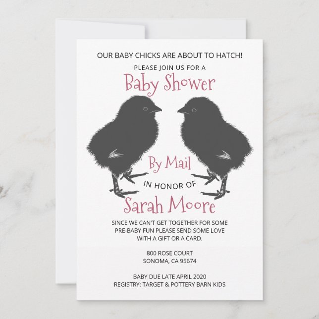 Cute Baby Chicks Twins Baby Shower By Mail Invitation (Front)