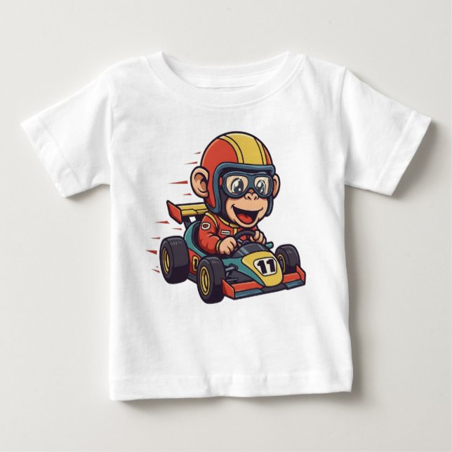 Cute Baby Chimp Race Car Driver Baby T-Shirt (Front)