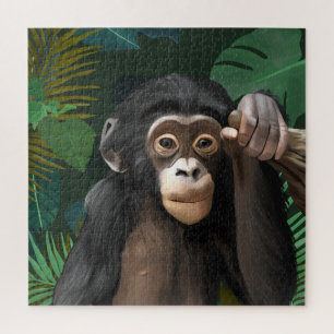 Cute Baby Chimp Tropical Jungle Leaves Wildlife Jigsaw Puzzle