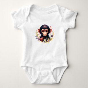 Cute Baby Chimp with Flowers Bodysuit