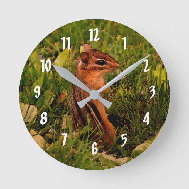 Cute Baby Chipmunk Animal Art Round Clock (Front)