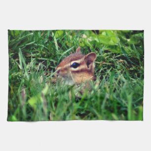 Cute Baby Chipmunk Peeking Wildlife Tea Towel