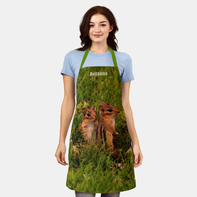Cute Baby Chipmunks Animal Art Personalised Apron (Worn)
